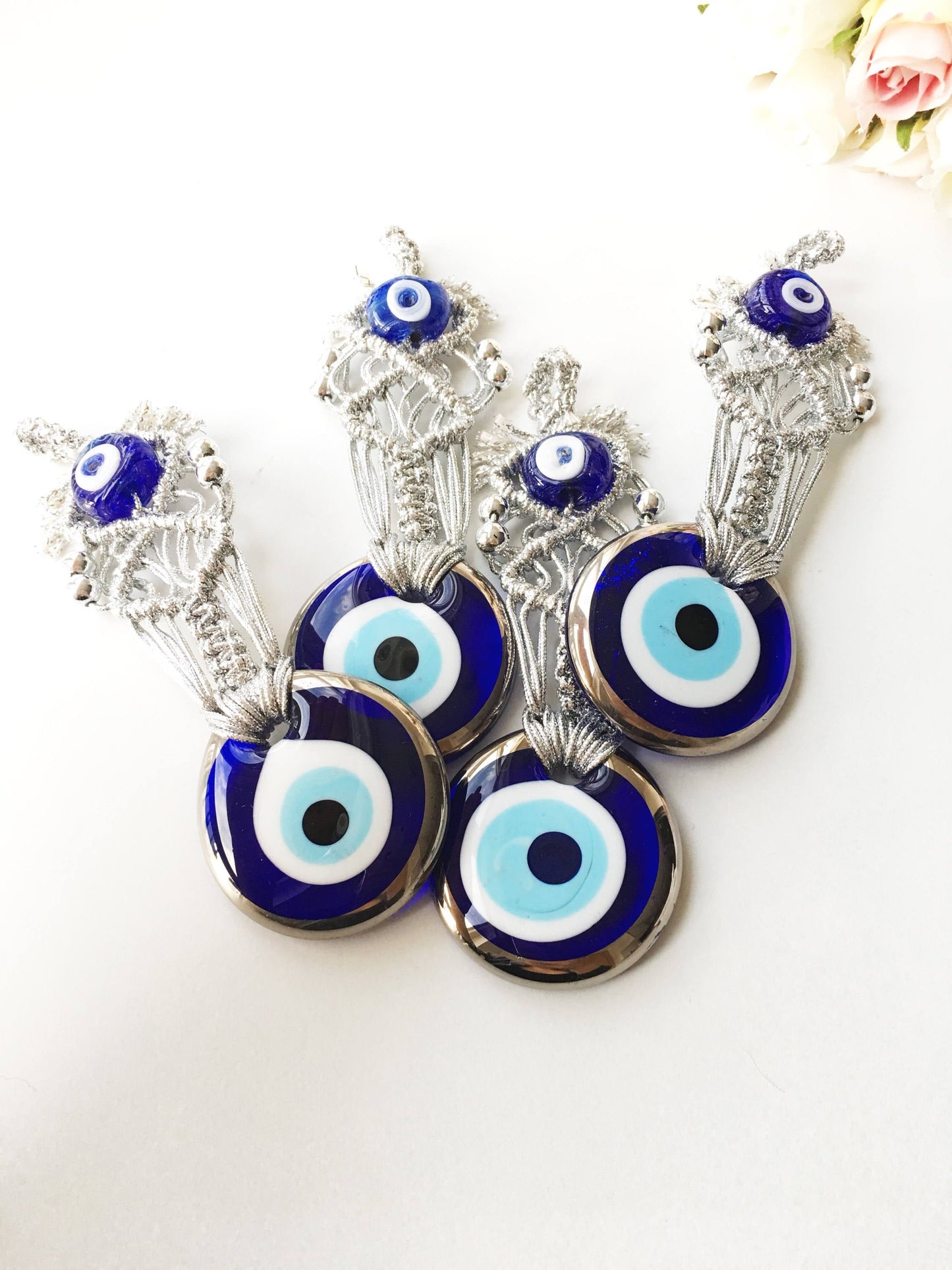 Silver Macrame Evil Eye Charm