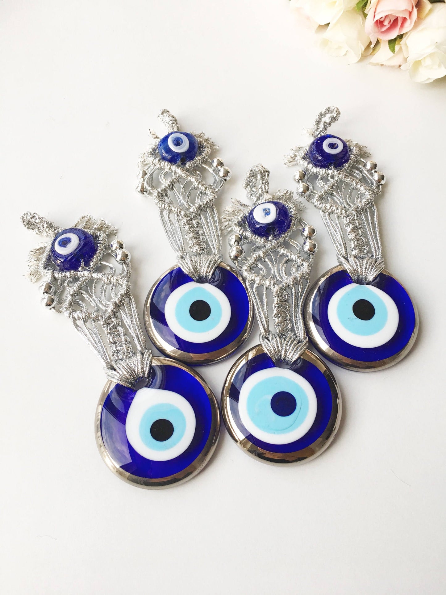 Silver Macrame Evil Eye Charm