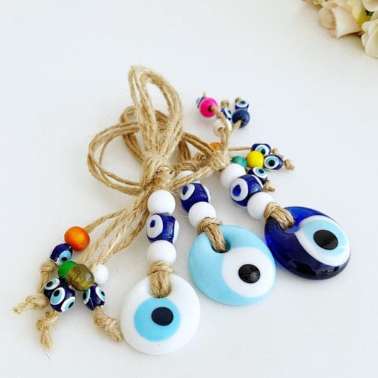 Wall hanging blue and white evil eye beads, evil eye home decoration