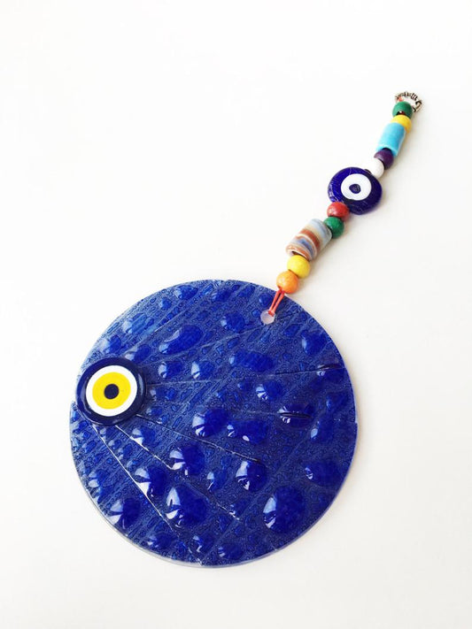 Mosaic glass evil eye lampwork wall hanging