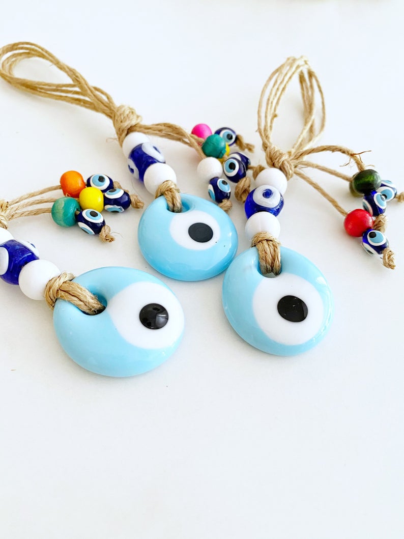 Wall hanging blue and white evil eye beads, evil eye home decoration
