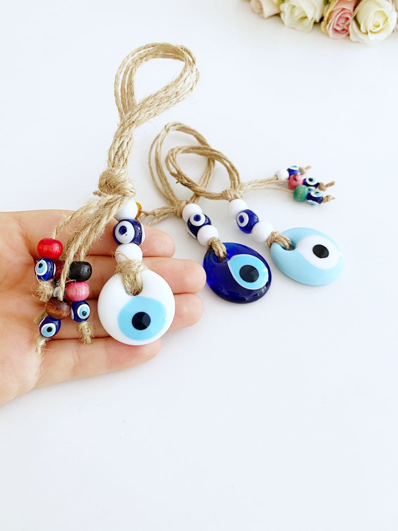Wall hanging blue and white evil eye beads, evil eye home decoration