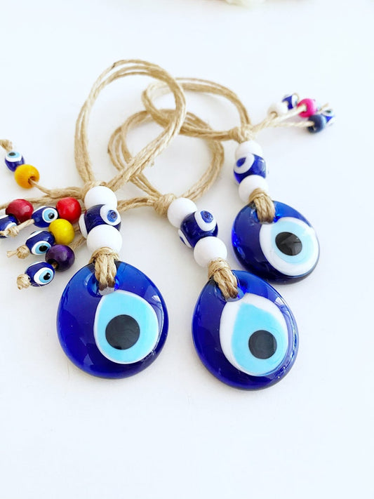 Wall hanging blue and white evil eye beads, evil eye home decoration