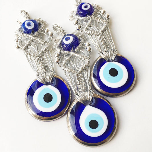 Silver Macrame Evil Eye Charm
