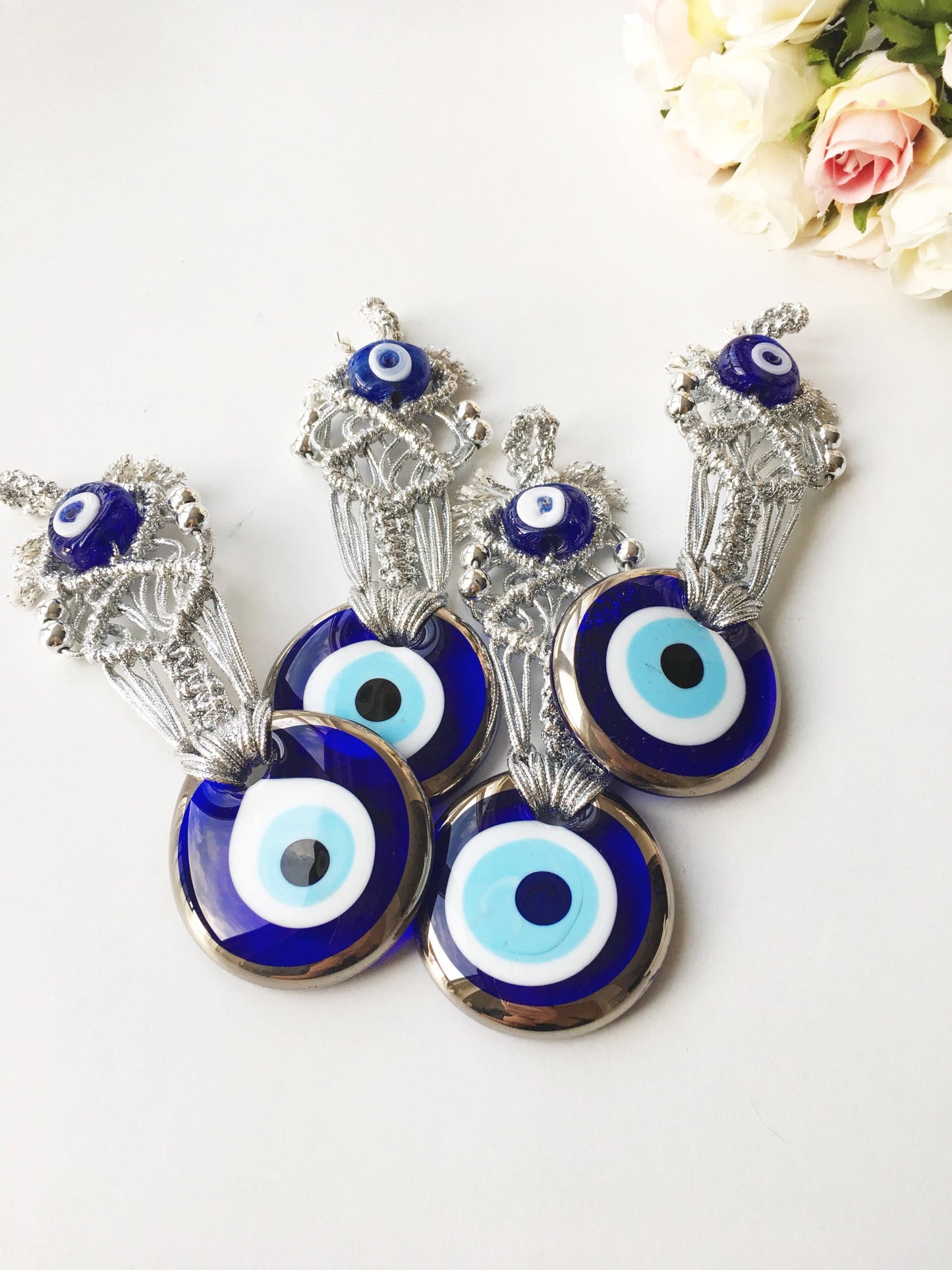 Silver Macrame Evil Eye Charm