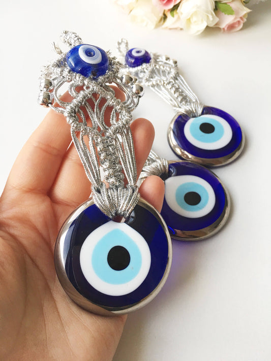 Silver Macrame Evil Eye Charm